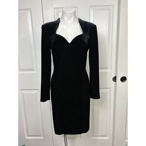 Niki by Niki Livas Black Velvet Velour Sweatheart Cocktail Dress 8 Long Sleeve